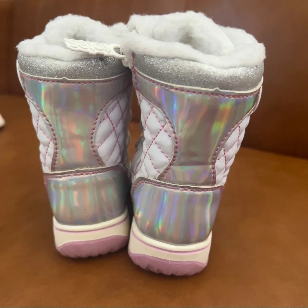 Totes  Galactica Baby Toddler Girls Sz 5 Waterproof Snow Boots White Silver Pink
